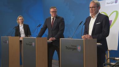 Parteivorsitzenden der Parteien: Katja Wolf, Mario Voigt, Georg Maier
