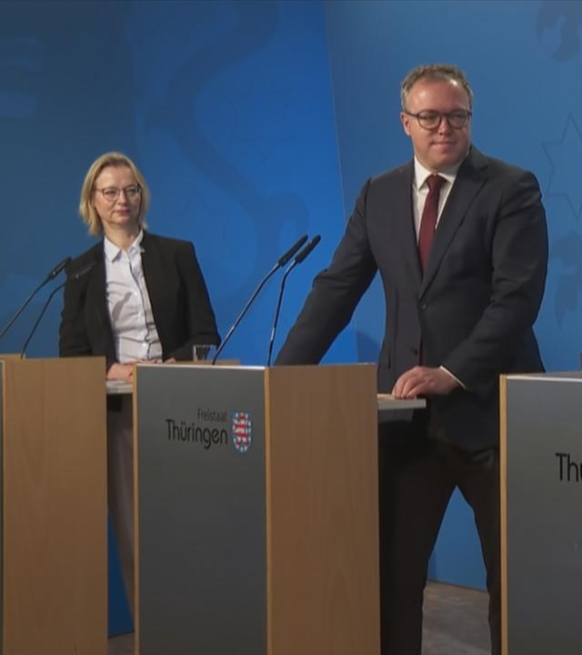 Parteivorsitzenden der Parteien: Katja Wolf, Mario Voigt, Georg Maier