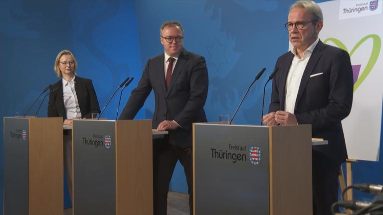 Parteivorsitzenden der Parteien: Katja Wolf, Mario Voigt, Georg Maier