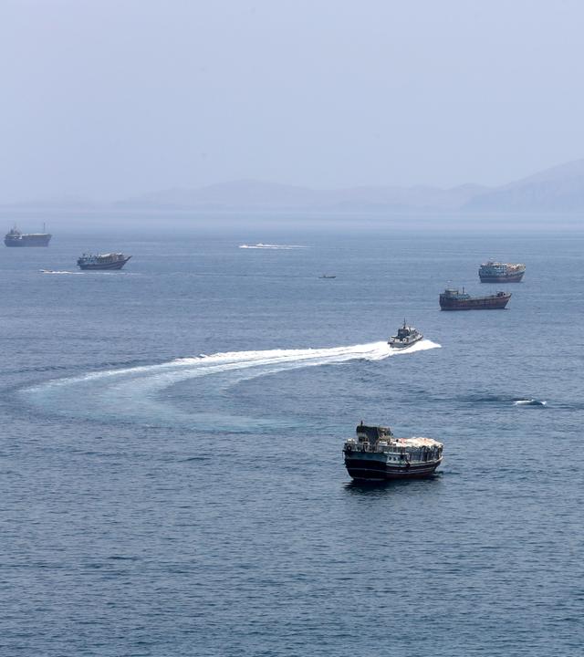 This photo taken on June 20, 2026 shows the Strait of Hormuz near Khasab, a small town in northern Oman.