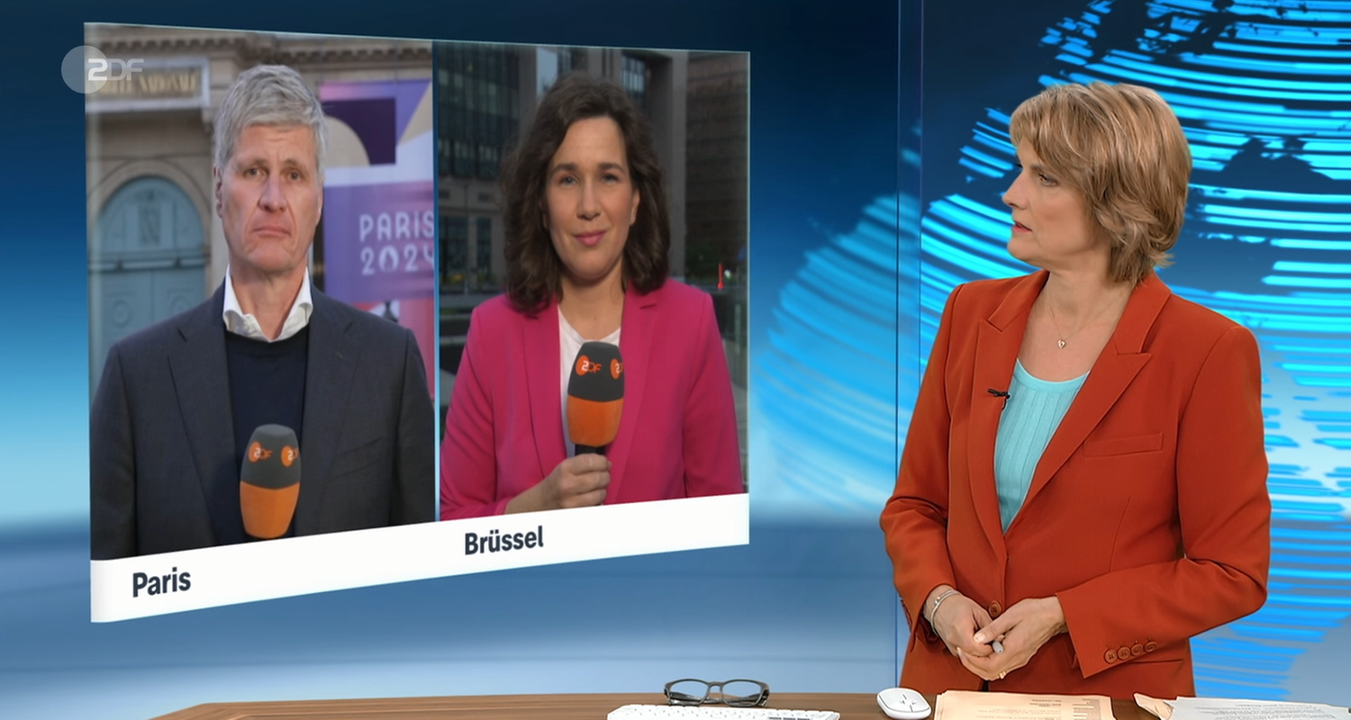 Marietta Slomka im Schaltgespräch mit ZDF-Korrespondentin Isabelle Schaefers und ZDF-Korrespondent Thomas Walde.