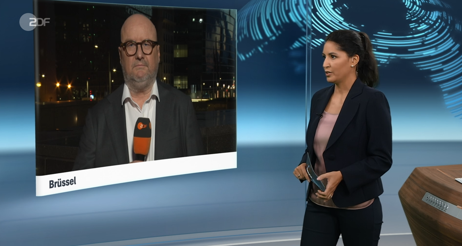 Laura Barnick im Schaltgespräch mit ZDF-Korrespondent Ulf Röller.