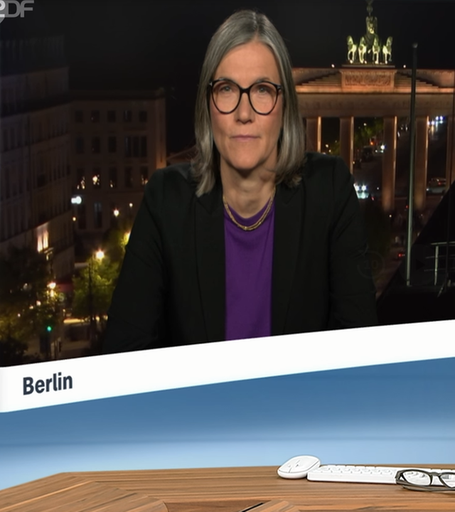 Schaltgespräch zwischen der Moderatorin Marietta Slomka und der IG-Metall Chefin Benner