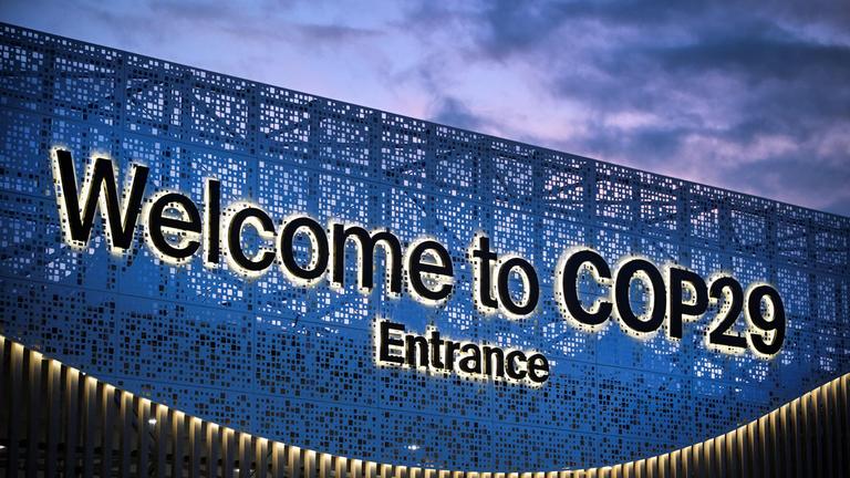 Gebäude des COP 29-Gipfels in Baku am 10. November 2024, am Vorabend der UN-Klimakonferenz.