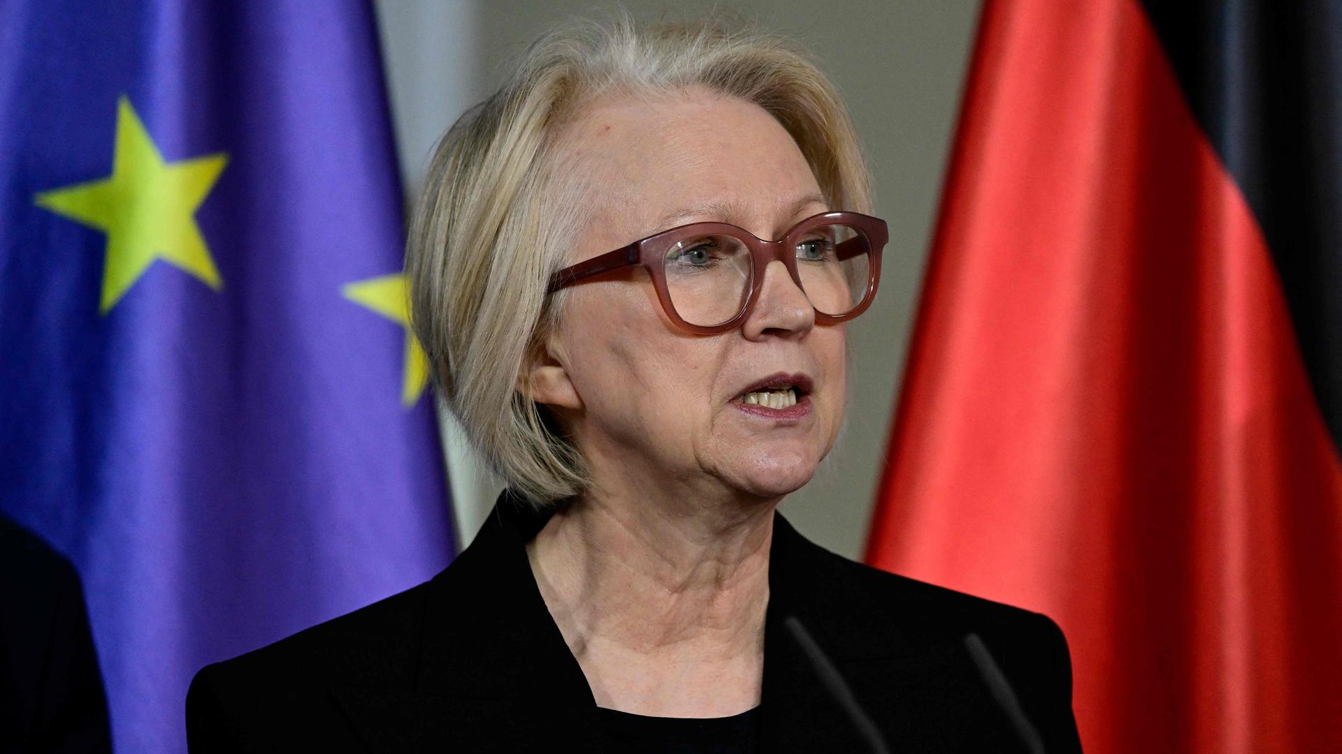 Monika Schnitzer, chair of the German Council of Economic Experts, addresses a press conference to present the council's Annual Report 2024/2025, on November 13, 2024 in Berlin.