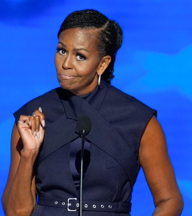 Former first lady Michelle Obama speaking during the Democratic National Convention Tuesday, Aug. 20, 2024, in Chicago