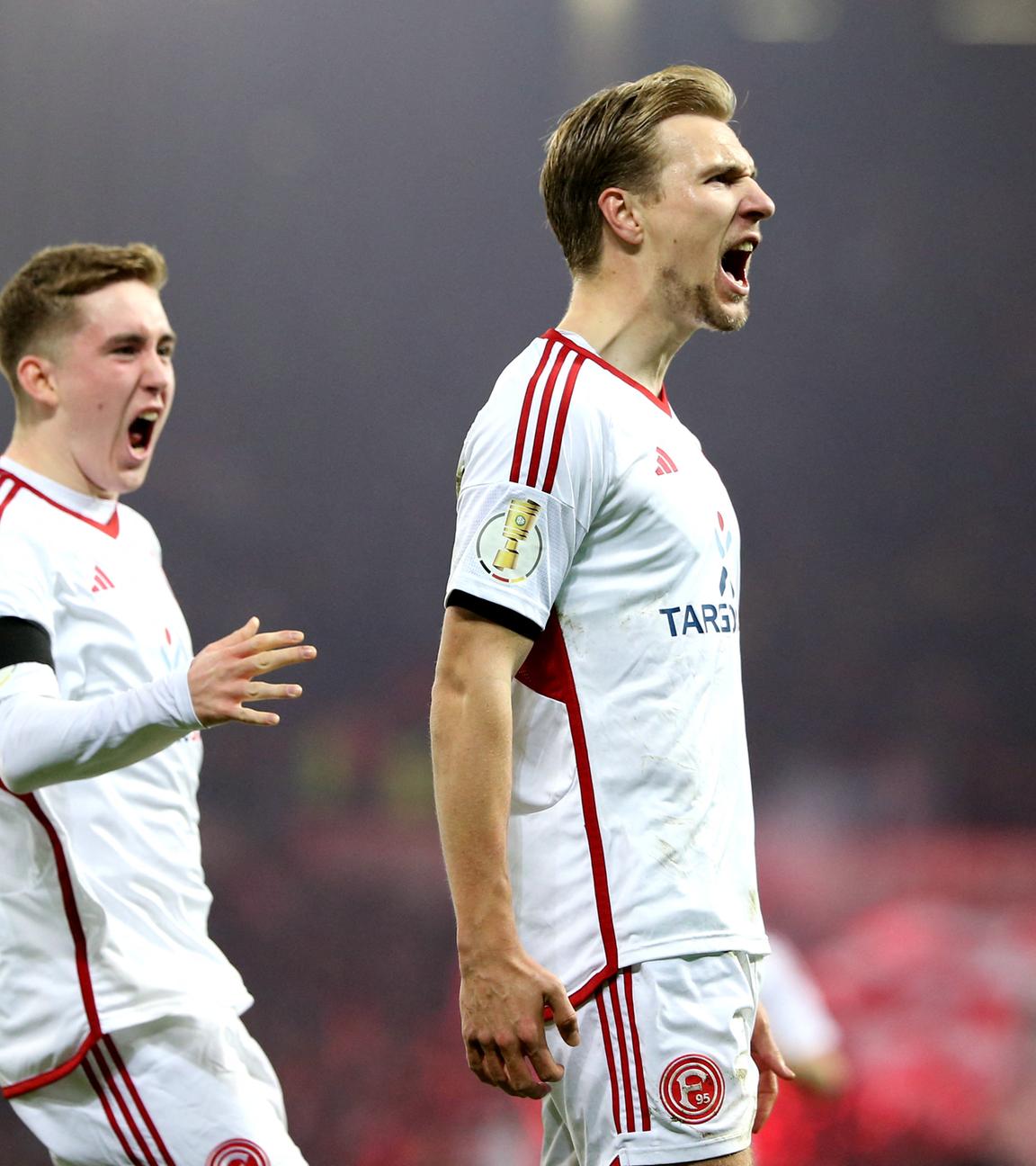 Fortuna Duesseldorf's Vincent Vermeij celebrates scoring their first goal 