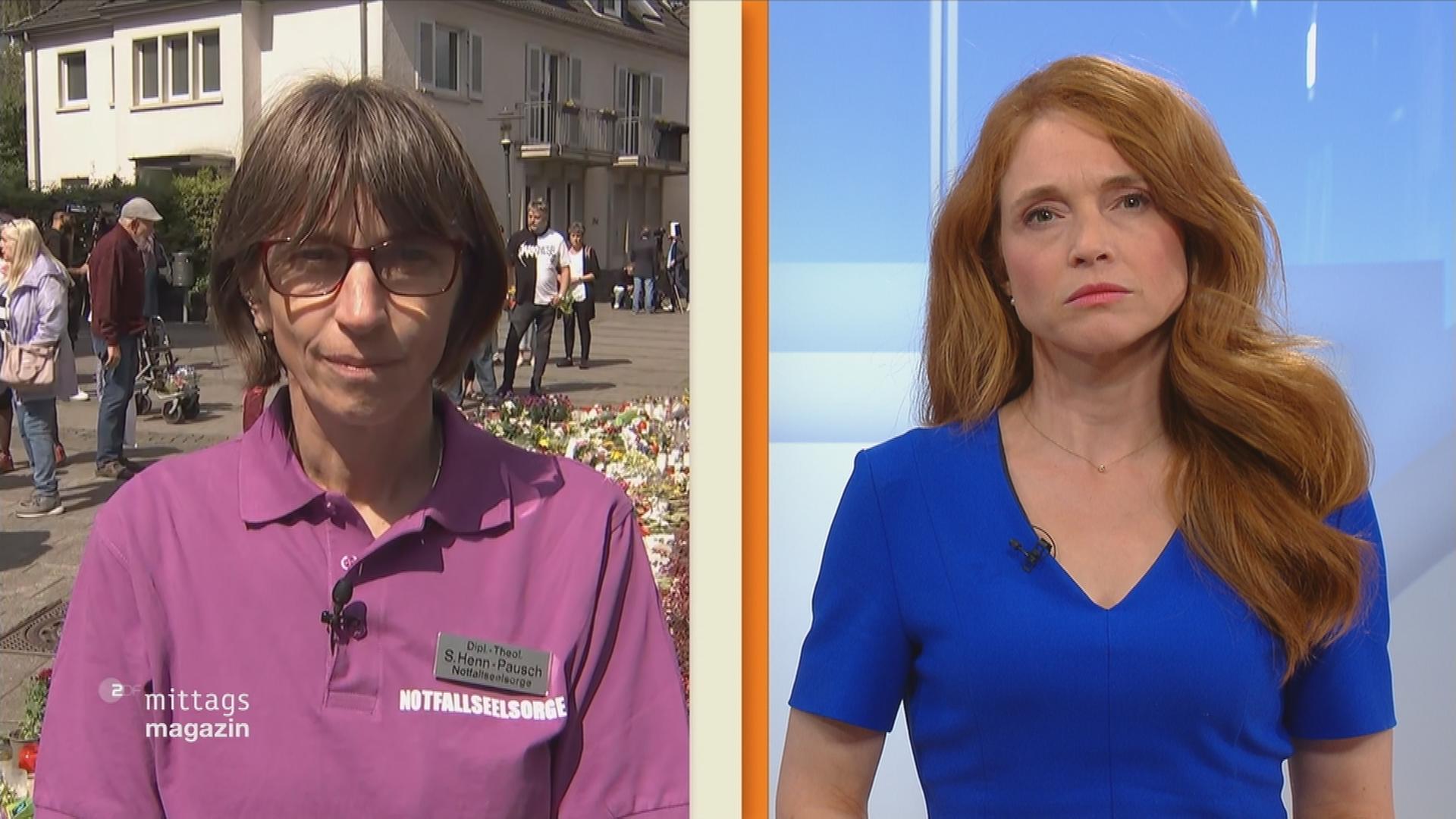 Simone Henn-Pausch, Koordinatorin Notfallseelsorge Solingen, im Gespräch mit ZDF-Mima-Moderatorin Mirjam Meinhardt