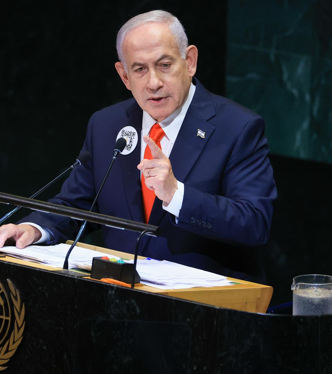 USA, NEW YORK CITY – 26. SEPTEMBER 2025: Der israelische Ministerpräsident Benjamin Netanjahu hält eine Rede vor der 80. Sitzung der UN-Generalversammlung.