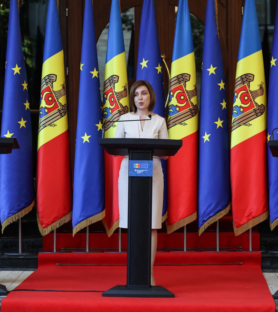 Antonio Costa (L), President of the European Council, President of Moldova Maia Sandu (C) and Ursula von der Leyen (R), President of the European Commission attend a press conference at the and of EU-Moldova Summit in Chisinau July 4, 2025. The summit is a key opportunity to highlight the strategic importance of Moldovas future within the EU and the strength of our cooperation at a pivotal moment in the countrys democratic development and European trajectory