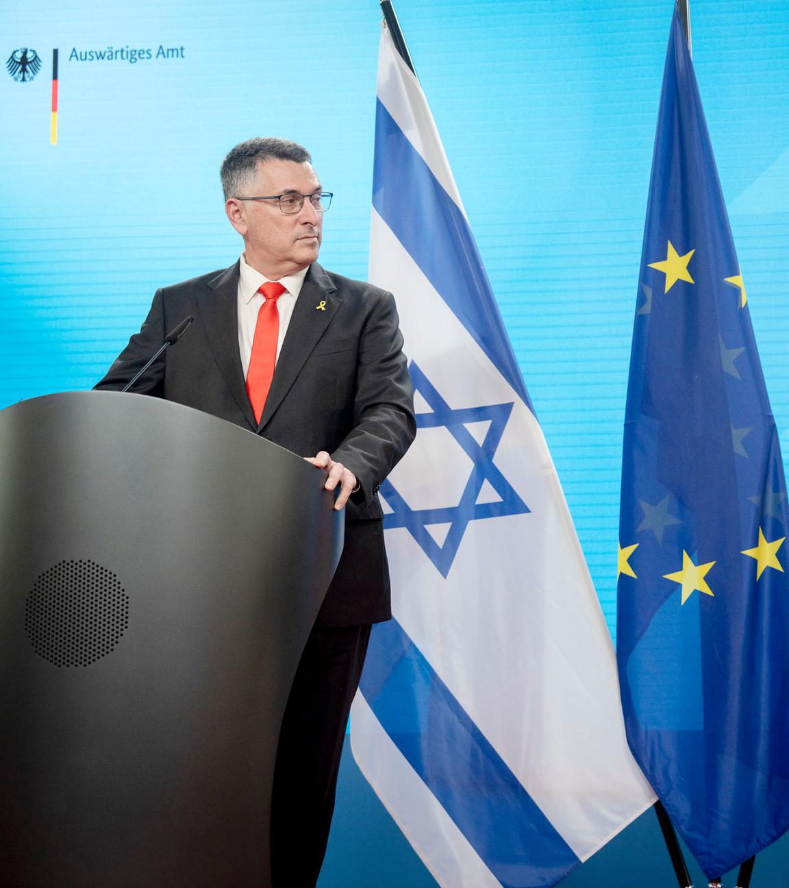 Gideon Saar und Johann Wadephul bei einer gemeinsamen Pressekonferenz des israelischen Aussenministers und des deutschen Aussenministers im Auswaertigen Amt in Berlin am 05.06.2025