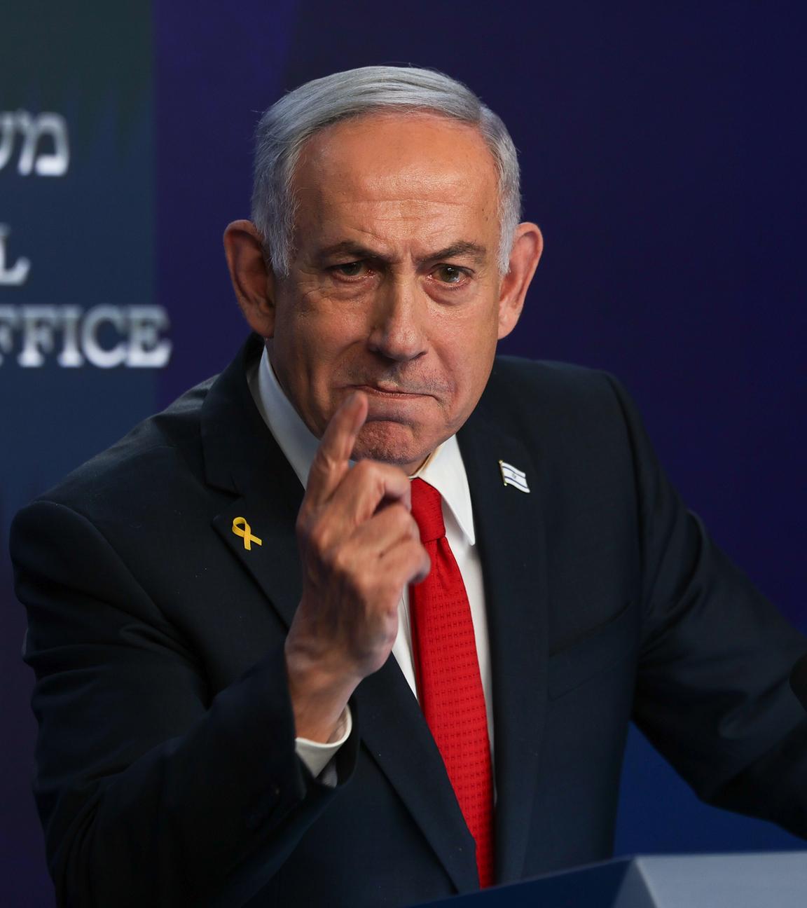 Benjamin Netanjahu bei einer PK in Jerusalem