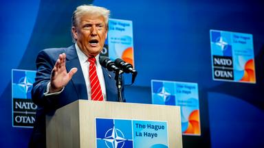 Donald Trump beim Pressestatement zum NATO Gipfel in Den Haag