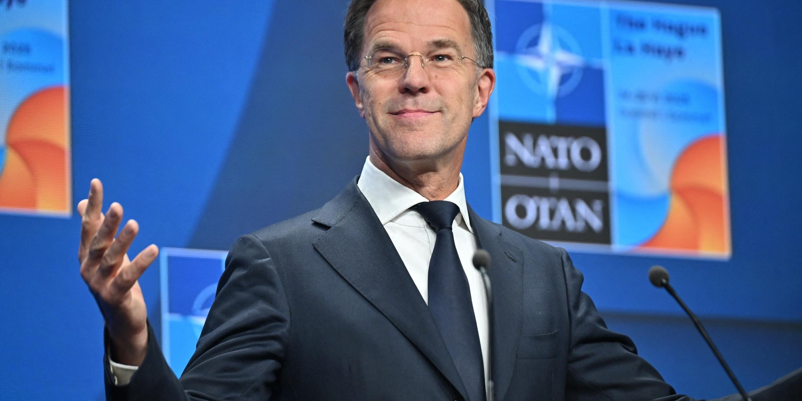 Mark Rutte beim Pressestatement zum NATO Gipfel