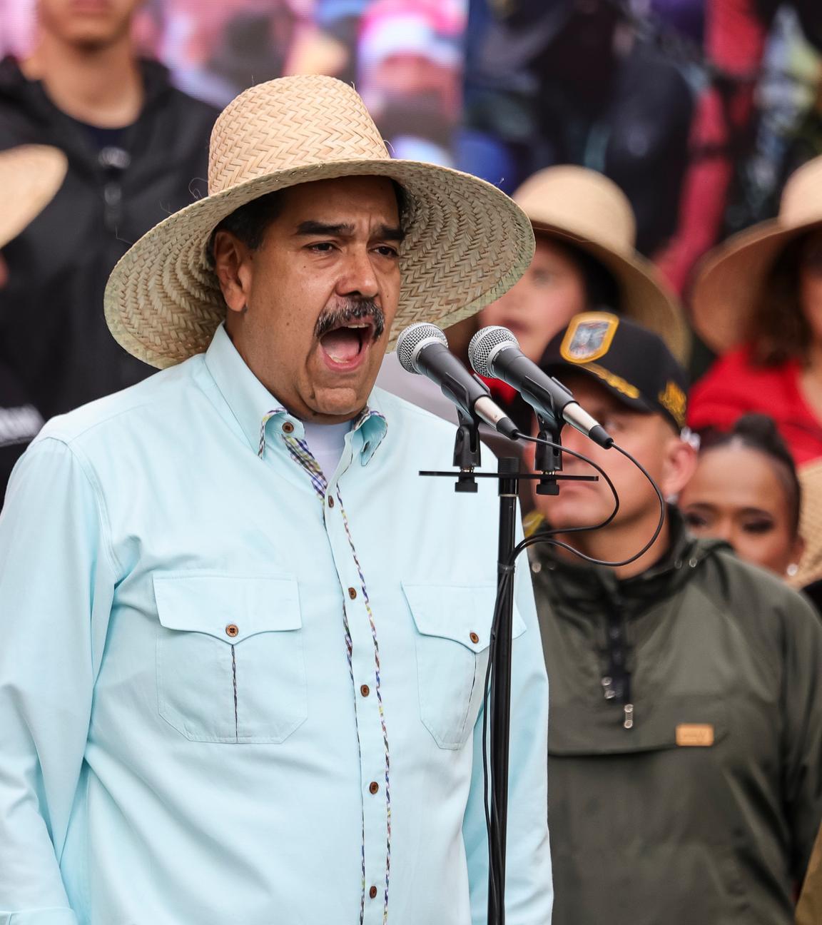 Der venezolanische Präsident Nicolas Maduro spricht während einer Kundgebung zum Jahrestag der Schlacht von Santa Ines, die während des venezolanischen Bundeskriegs im 19. Jahrhundert stattfand.