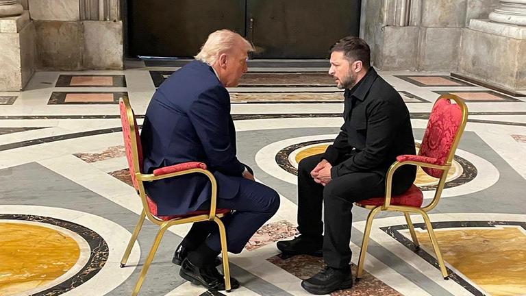 Ukrainian President Zelensky meets US President Trump at Pope Francis' funeral mass in Vatican City