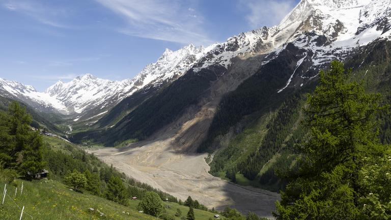 A view of the area a few days after an avalanche destroyed the village of Blatten, Switzerland, 31 May 2025. A large part of the Blatten village, located in the Loetschental Valley in the canton of Valais, was buried under masses of ice, mud, and rock on 28 May after several million cubic meters of rock fell from the Kleines Nesthorn mountain above the village, resulting in the collapse of the Birch Glacier.