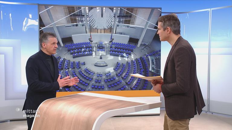 Thorsten Frei, CDU, im Gespräch mit ZDF-Mima-Moderator Daniel Pontzen