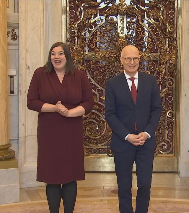 Hamburgs Erster Bürgermeister Peter Tschentscher, SPD, und Zweite Bürgermeisterin Katharina Fegebank, Grüne