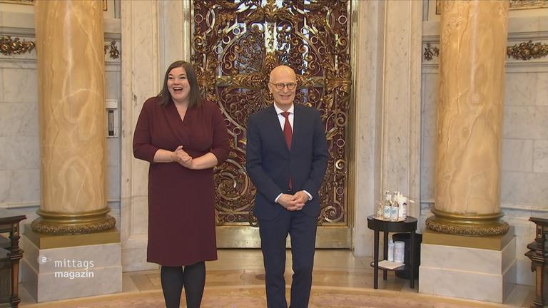 Hamburgs Erster Bürgermeister Peter Tschentscher, SPD, und Zweite Bürgermeisterin Katharina Fegebank, Grüne