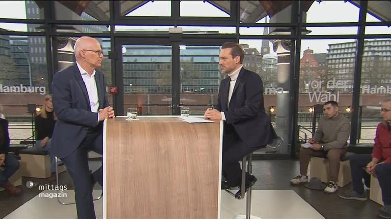 Peter Tschentscher, SPD, im Gespräch mit ZDF-Mima-Moderator Andreas Wunn