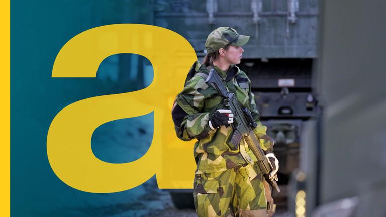 Schwedische Soldatin mit einer Waffe in der Uniform