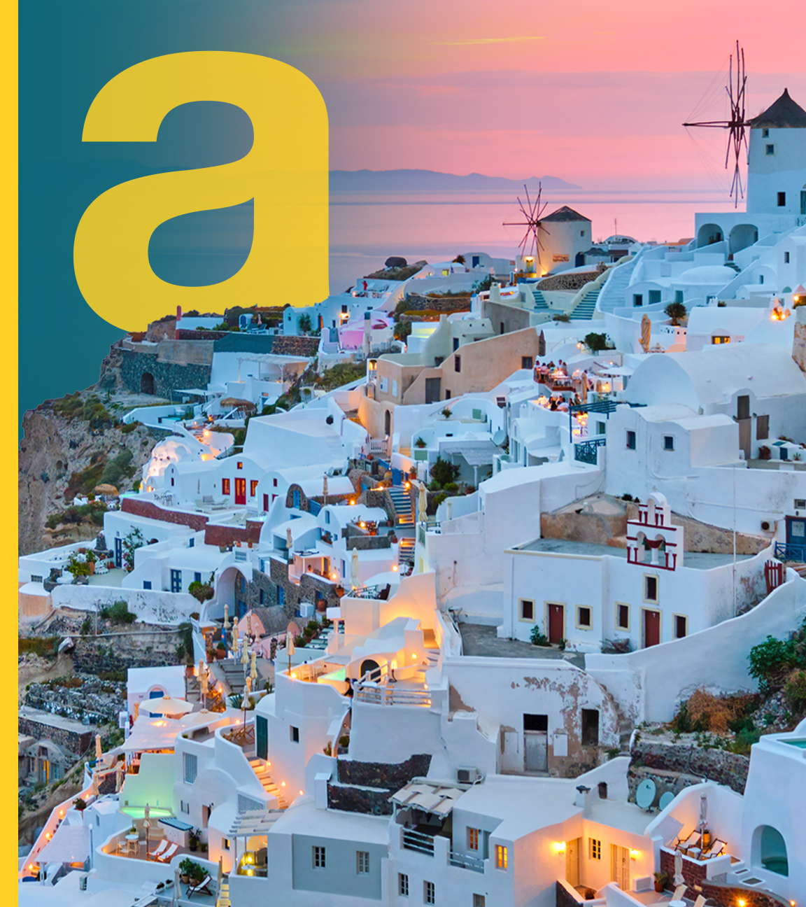 Ein Hügel auf Santorini mit schönen bunten Häusern