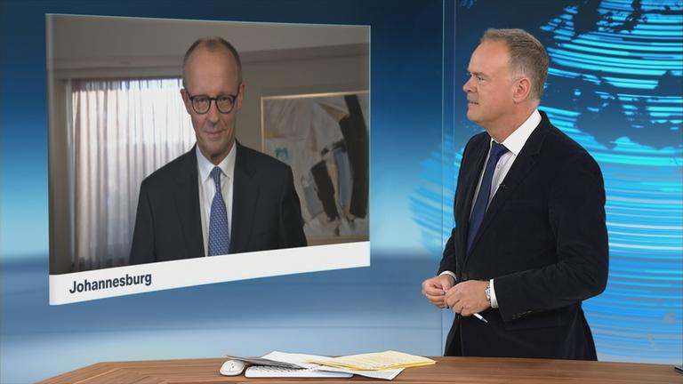 Schaltgespräch zwischen dem Moderator Christian Sievers und dem Bundeskanzler Friedrich Merz