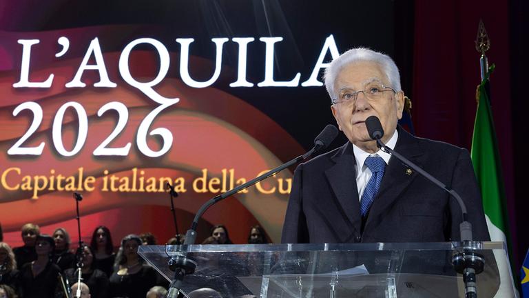 Präsident Mattarella bei der Eröffnungsveranstaltung zur Kulturhauptstadt Italiens in LAquila