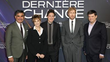 Aditya Sood, Amy Pascal, Phil Lord, Ryan Gosling und Chris Miller beim Fototermin zur Premiere des Films „Project Hail Mary“ im Kino Pathé Palace in Paris am 11. März 2026.