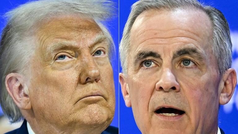  Diese am 24. Januar 2026 erstellte Bildkombination zeigt links US-Präsident Donald Trump am 22. Januar 2026 in Davos und rechts den kanadischen Premierminister Mark Carney am 20. Januar 2026 in Davos.