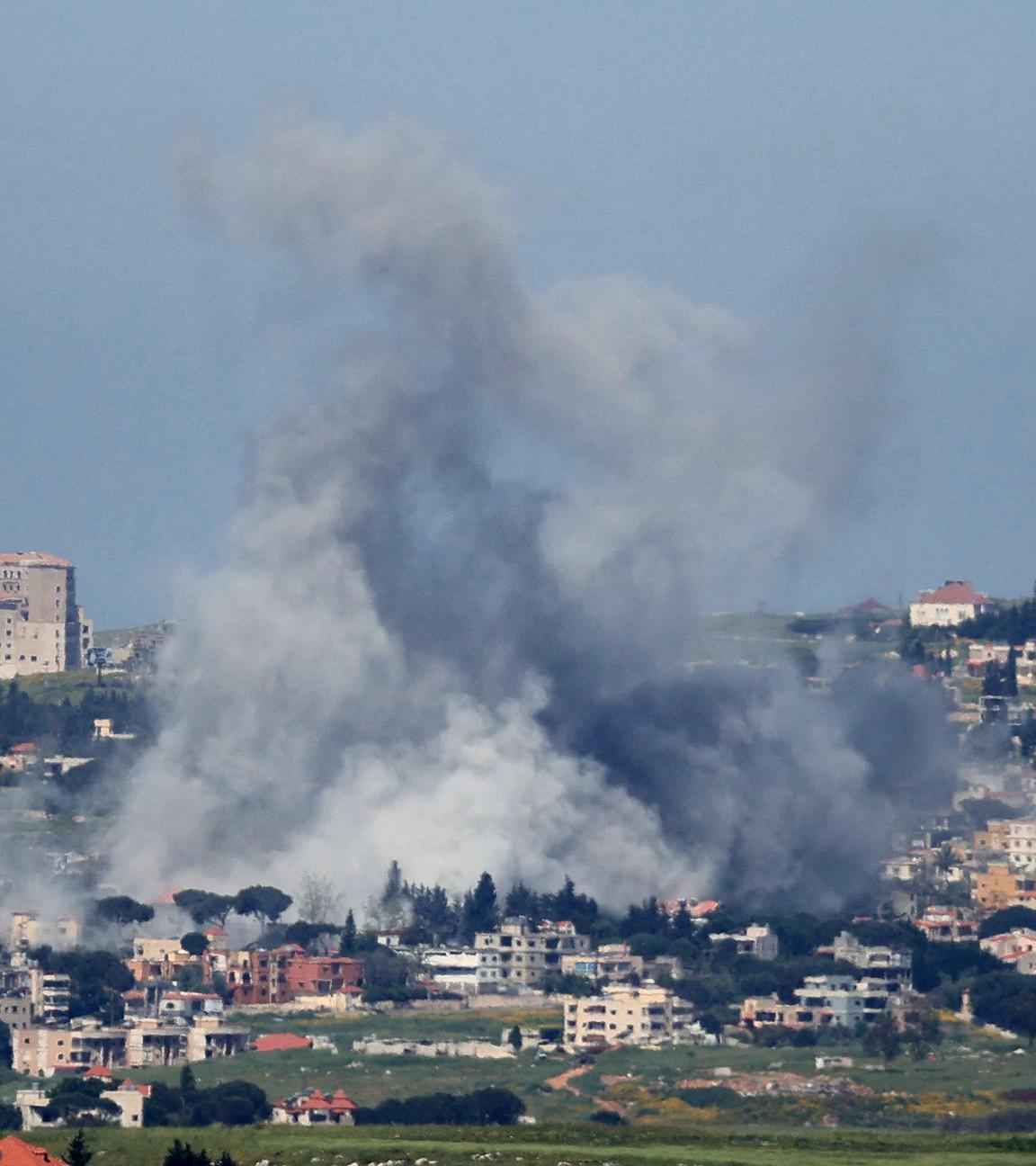 Smoke rises from the site of an Israeli airstrike that targeted the southern Lebanese village of Mayfadoun in the Nabatieh district