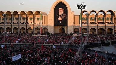 People gather to mourn Iran's slain supreme leader Ayatollah Ali Khamenei at the Grand Mosalla on the second day of funeral ceremonies in Tehran on July 5, 2026. Prayers were held on July 5 over the casket of Iran's late supreme leader Ali Khamenei, the second day of funeral ceremonies that have drawn huge crowds to pay their final respects in Tehran. Khamenei ruled the Islamic republic from 1989 until he was killed aged 86 in an airstrike on the first day of the US-Israeli war with Iran on February 28.