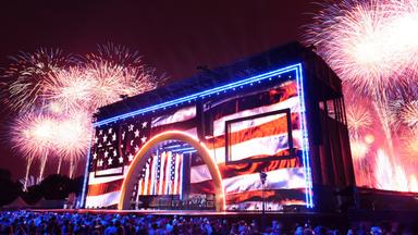 Fireworks explode during Salute to America, an Independence Day event honoring the nation's 250th anniversary, Saturday, July 4, 2026, on the National Mall in Washington.