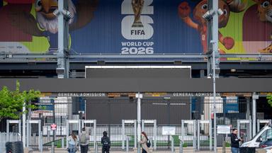 FILE- A sign reading "FIFA World Cup 2026" is displayed at NYNJ Stadium, May 7, 2026, in East Rutherford, N.J. (AP Photo/Yuki Iwamura, File)