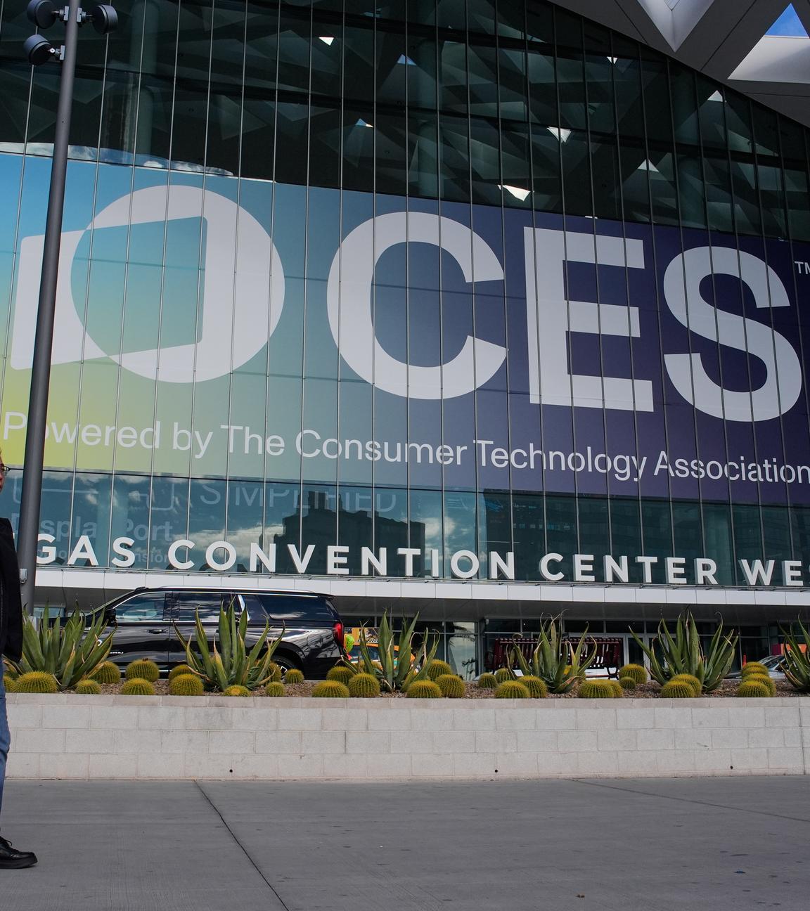 A person walks by the Las Vegas Convention Center during the CES tech show Wednesday, Jan. 7, 2026, in Las Vegas.