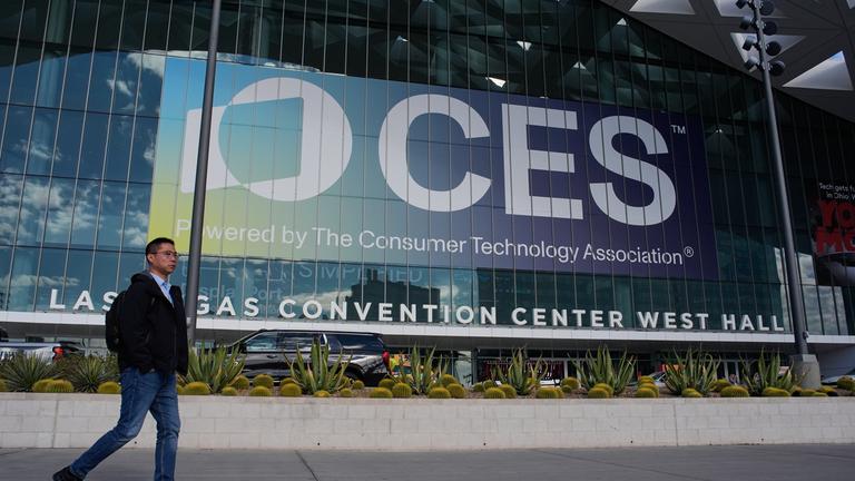 A person walks by the Las Vegas Convention Center during the CES tech show Wednesday, Jan. 7, 2026, in Las Vegas.