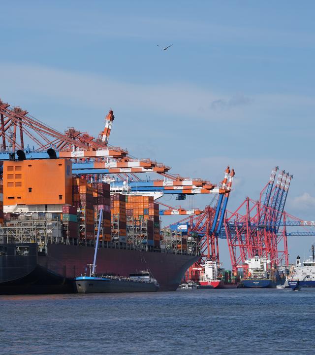  Containerschiffe werden am Container Terminal Eurogate im Hamburger Hafen abgefertigt.