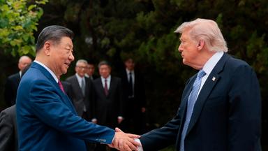 US-Präsident Donald Trump (r) schüttelt dem chinesischen Präsidenten Xi Jinping die Hand.