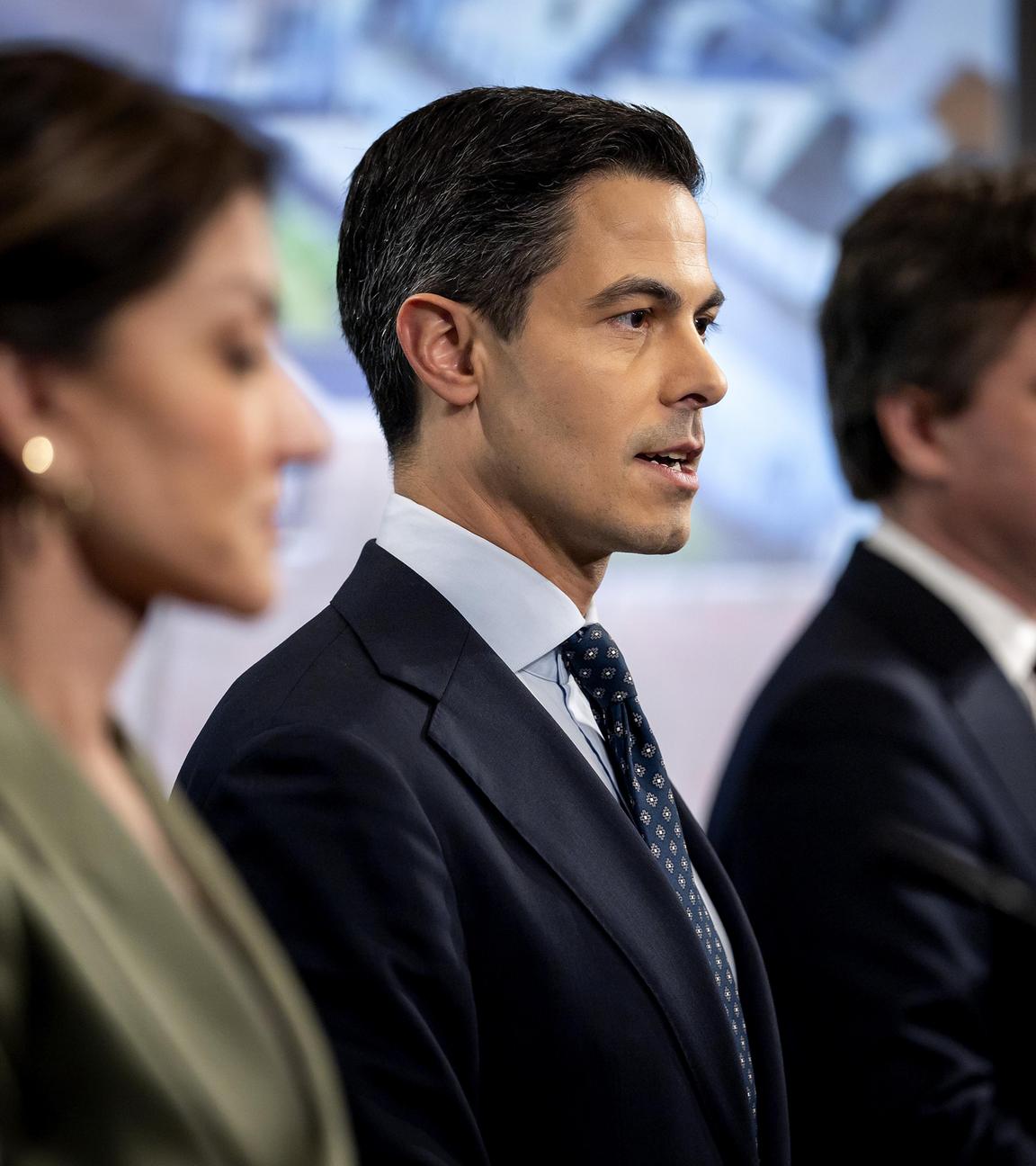 Dutch Party leaders present their coalition agreement at a press conference in Nieuwspoort