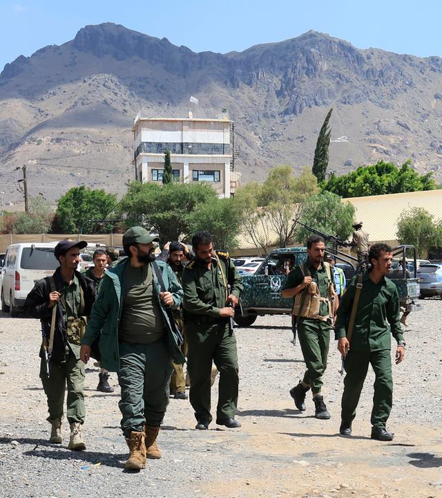 Houthi troopers patrol in Sana'a, Yemen, 12 September 2026. Following a week-long offensive, Houthi forces captured the port city of Mokha and key strategic sites along Yemen's western coast, cementing their control over the Bab al-Mandab Strait and the vital shipping route to the Gulf of Aden.