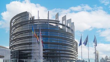 The modern architecture of the European Parliament building in Strasbourg, France