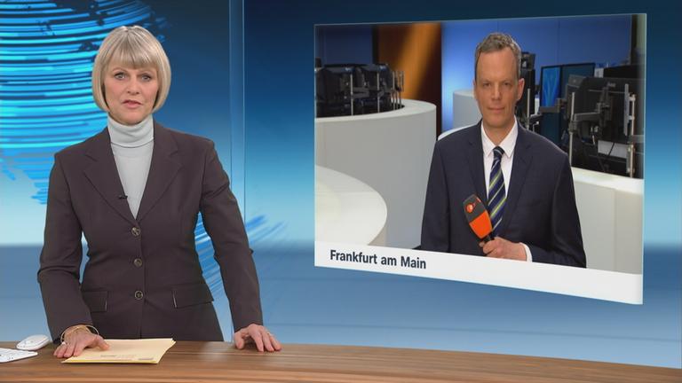 Zu sehen ist heute journal Co-Moderatorin Gundula Gause, wie sie mit dem ZDF-Wirtschaftsexperten Florian Neuhann über den Stellenabbau bei Zalando spricht 