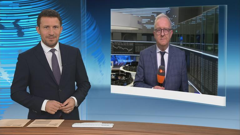 Börsen Schaltgespräch zwischen der Moderatorin Dunja Hayali und Frank Bethmann