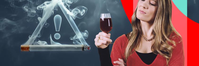 90% der Lungenkrebsfälle sind auf Rauchen zurückzuführen, Alkohol ist ein weiterer Risikofaktor für Krebserkrankungen. (Auf dem Bild zu sehen: Eine Hand, die ein Glas mit Alkohol hält und eine Zigarette)