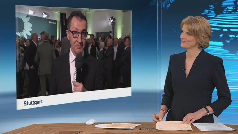 Schaltgespräch zwischen der Moderatorin Marietta Slomka und dem Grünen Spitzenkandidat Cem Özdemir
