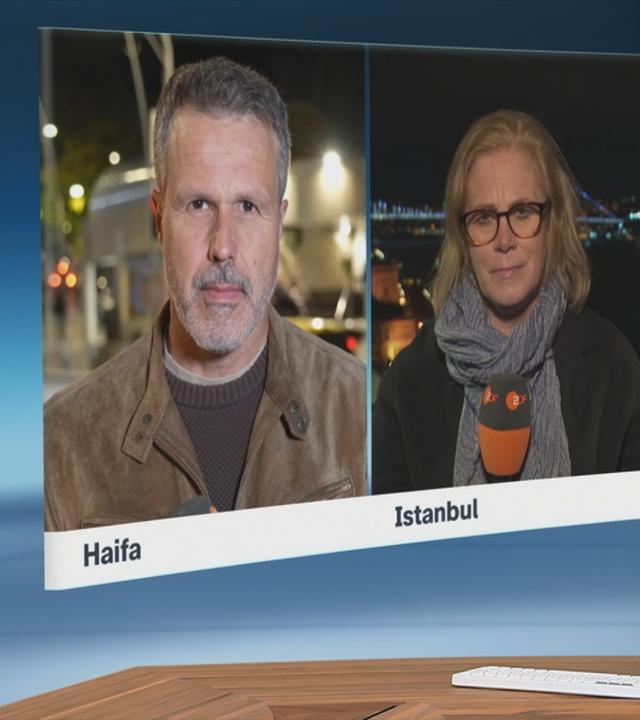 Schaltgespräch zwischen der Moderatorin Marietta Slomka und den Korrespondenten Thomas Reichart und Isabelle Tümena