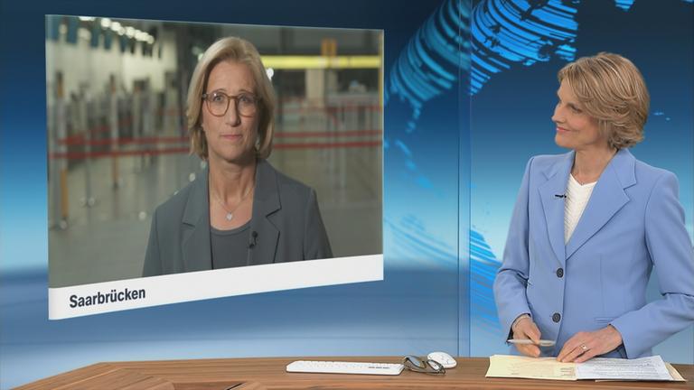 Schaltgespräch zwischen der Moderatorin Marietta Slomka und der Ministerpräsidentin von Saarland Anke Rehlinger von der SPD