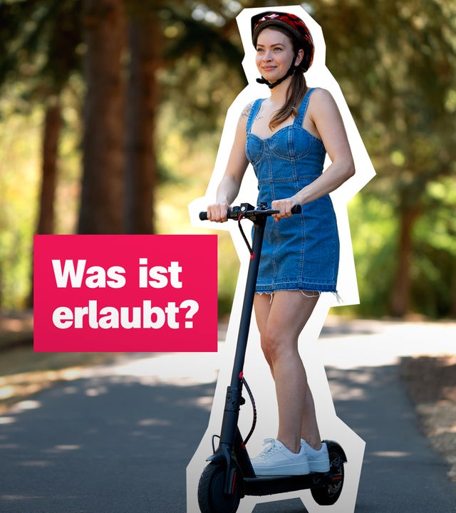 "Was ist erlaubt?"; Junge Frau steht auf einem E-Roller