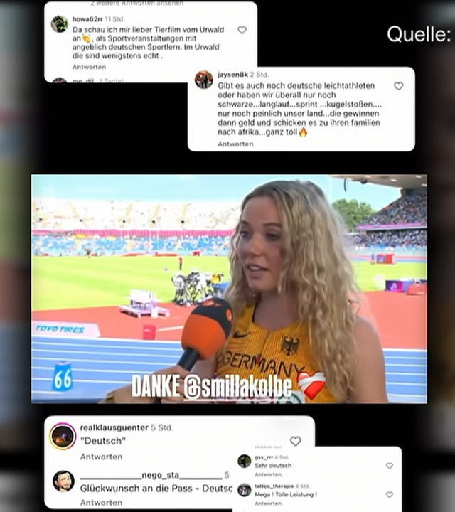 Smilla Kolbe im ZDF-Interview mit Insta-Screenshot mit Hass.Kommentaren
